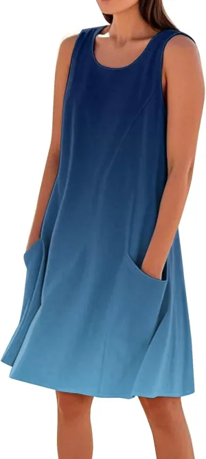 Beach Dresses for Women 2025 Vacation Summer Sleeveless Linen Midi Dress Flowy Plus Size Boho Dresses with Pocket
