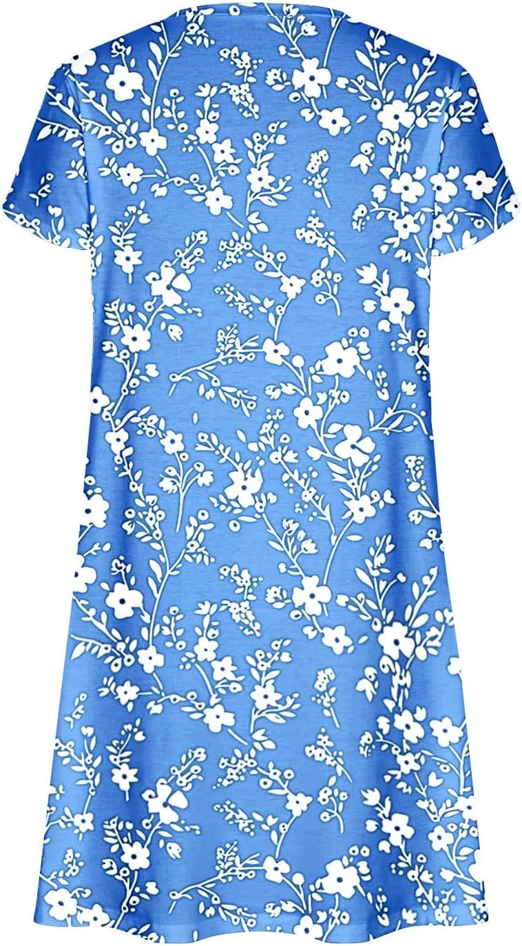 Beach Dresses for Women Casual V-Neck Short Sleeve Bohemian Print Sundress Summer Floral Fashion Dress 2025