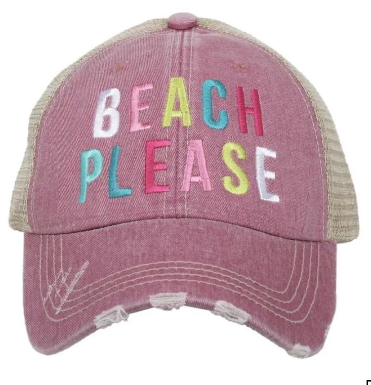 Beach Hats Beach please Embroidered distressed trucker caps Seashells Vacation