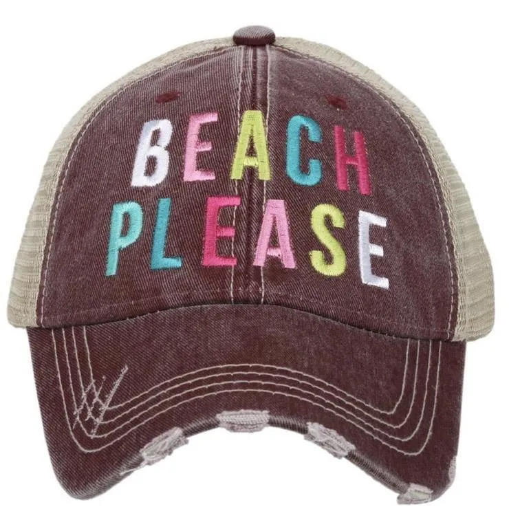 Beach Hats Beach please Embroidered distressed trucker caps Seashells Vacation