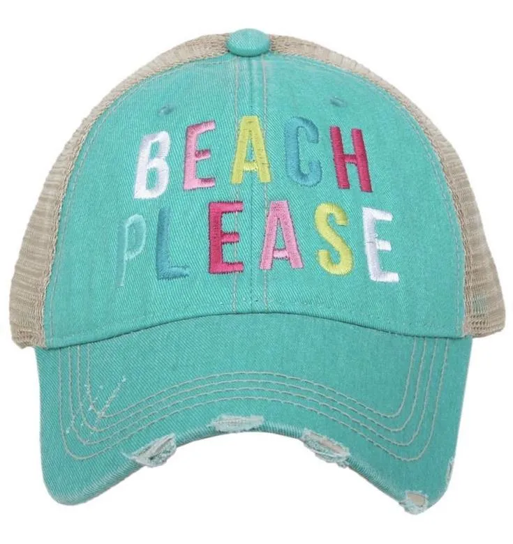Beach Hats Beach please Embroidered distressed trucker caps Seashells Vacation