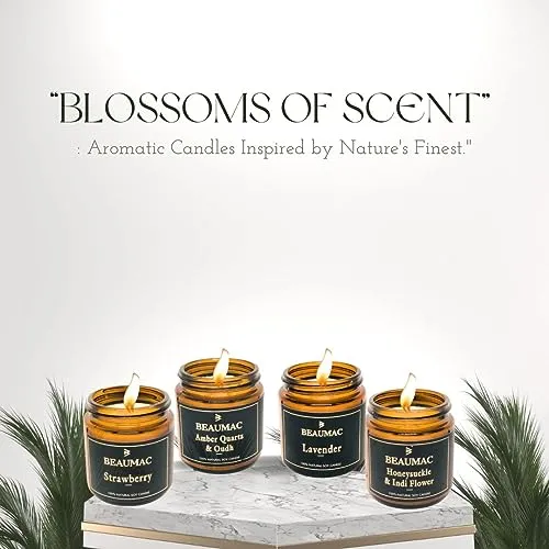 Beaumac Set of 4 Premium Scented Candles | Valentine Gift I Soy Wax Aromatherapy Candle | Premium Glass Jar | 24 Hour Long Burning | Home Decor, Luxury Gift for Decoration | Floral I