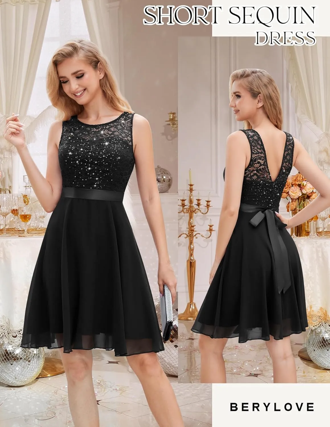 BeryLove Women Short Prom Dress Lace Wedding Guest Cocktail Party Bridesmaid Formal Dresses