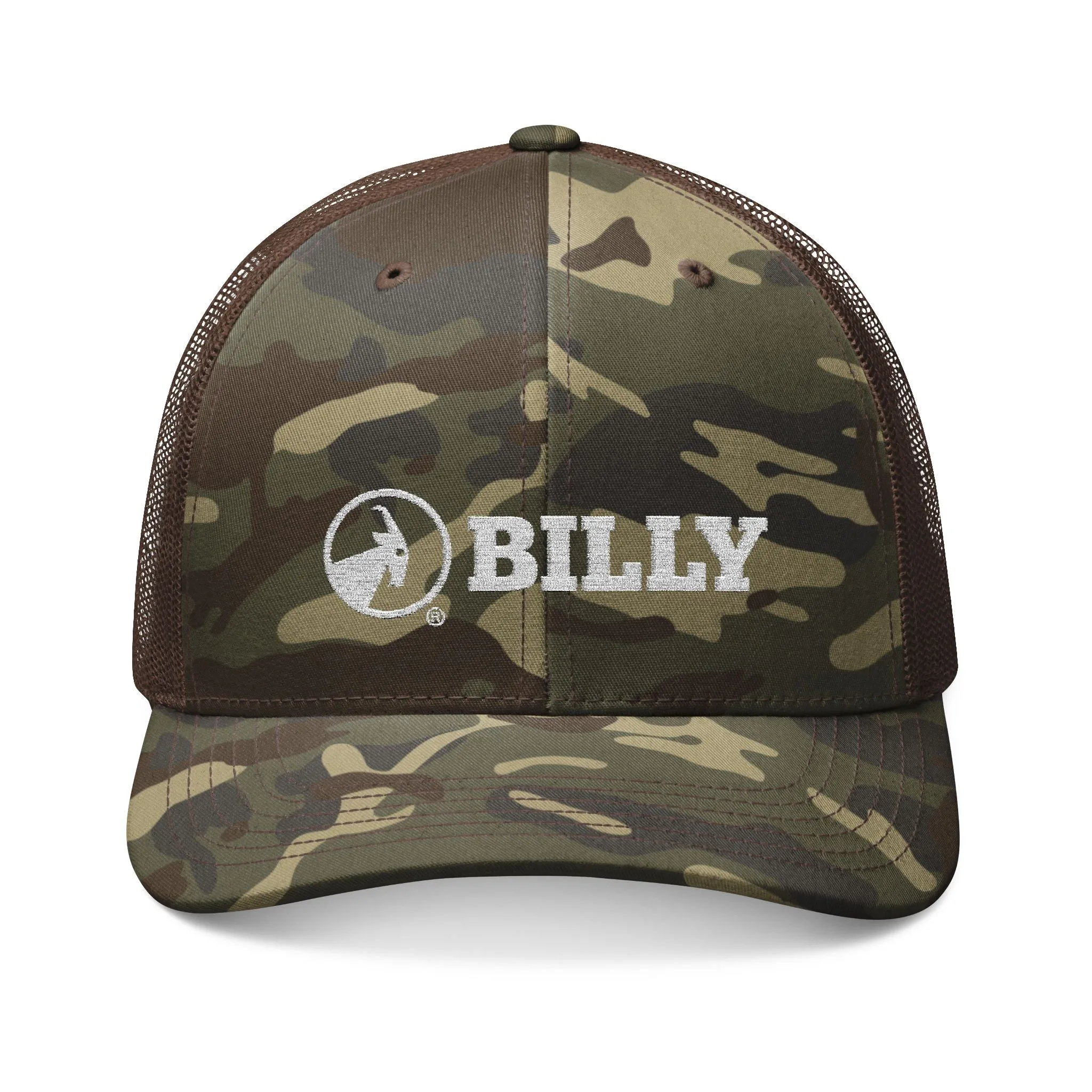 BILLY Camouflage Trucker Hat (White Horizontal Logo - Embroidery) — AVAILABLE IN 3 COLORS
