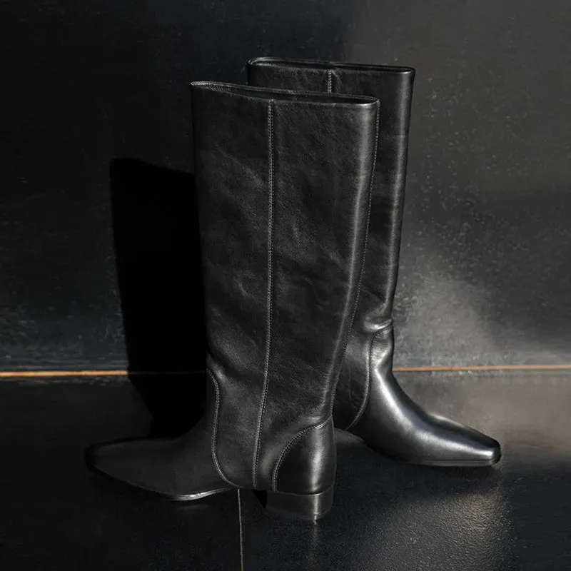 Black Leather Knee-High Boots
