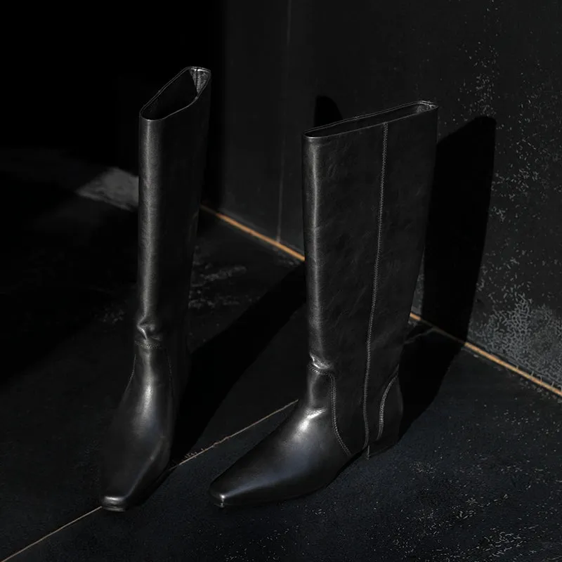 Black Leather Knee-High Boots