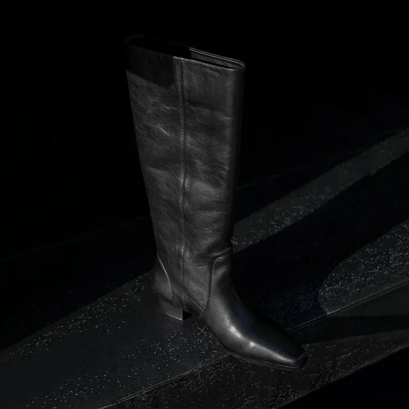 Black Leather Knee-High Boots