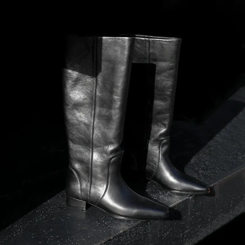 Black Leather Knee-High Boots