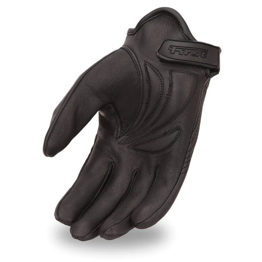 Black Leather "Roadway" Motorcycle Gloves