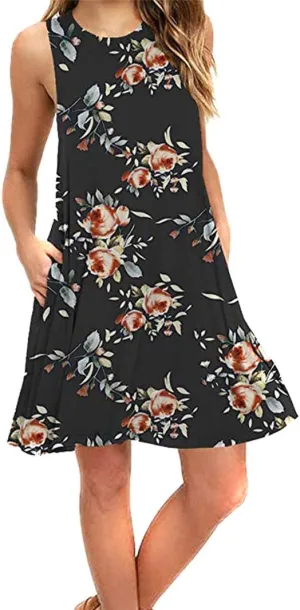BOFETA Womens Summer Sleeveless Beach Dress Loose Swinsuit Sundress with Pockets Plus Size