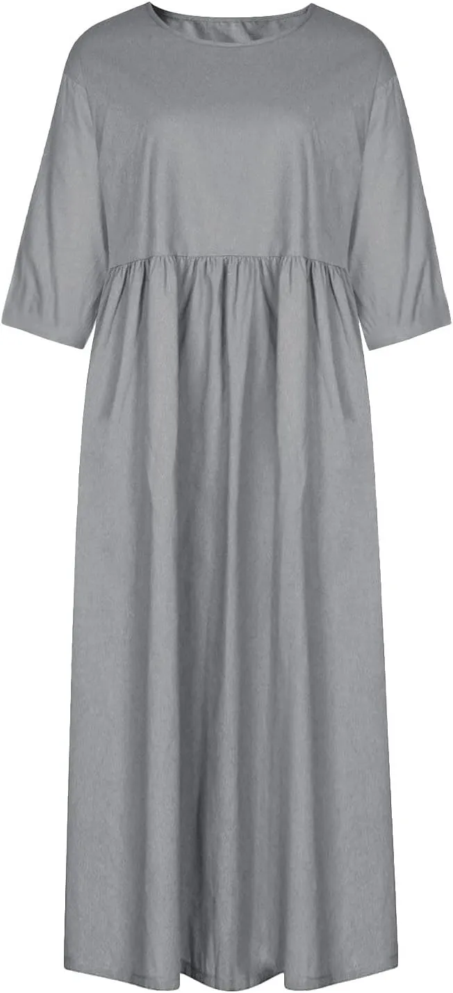 Boho Dress for Women Plus Size Short Sleeve Crew Neck Maxi Sundress 2025 Summer Casual Vacation Dresses with Pockets