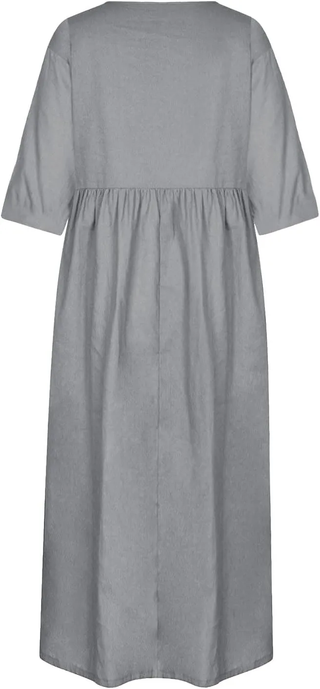 Boho Dress for Women Plus Size Short Sleeve Crew Neck Maxi Sundress 2025 Summer Casual Vacation Dresses with Pockets