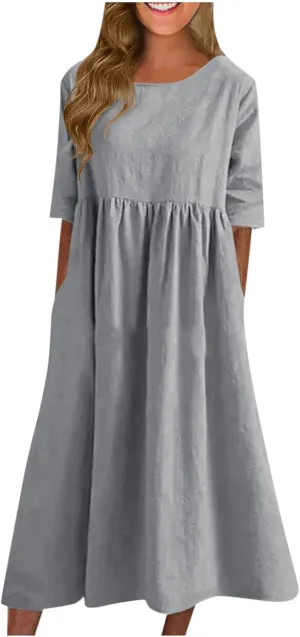 Boho Dress for Women Plus Size Short Sleeve Crew Neck Maxi Sundress 2025 Summer Casual Vacation Dresses with Pockets