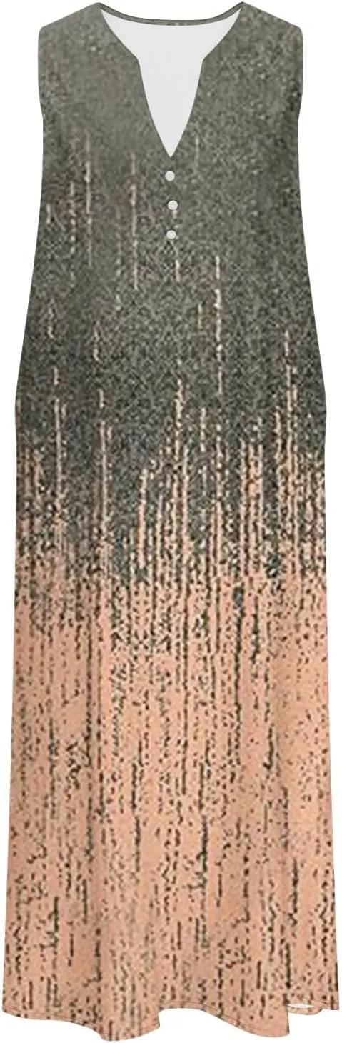 Boho Dresses for Women's 2025 Sundress Plus Loose V Neck Sleeveless Dress Trendy Summer Floral Print Swimsuit Coverups