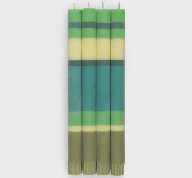 British Colour Standard Striped Grass Beryl, Olive & Jasmine Eco Dinner Candles 4 Per Pack