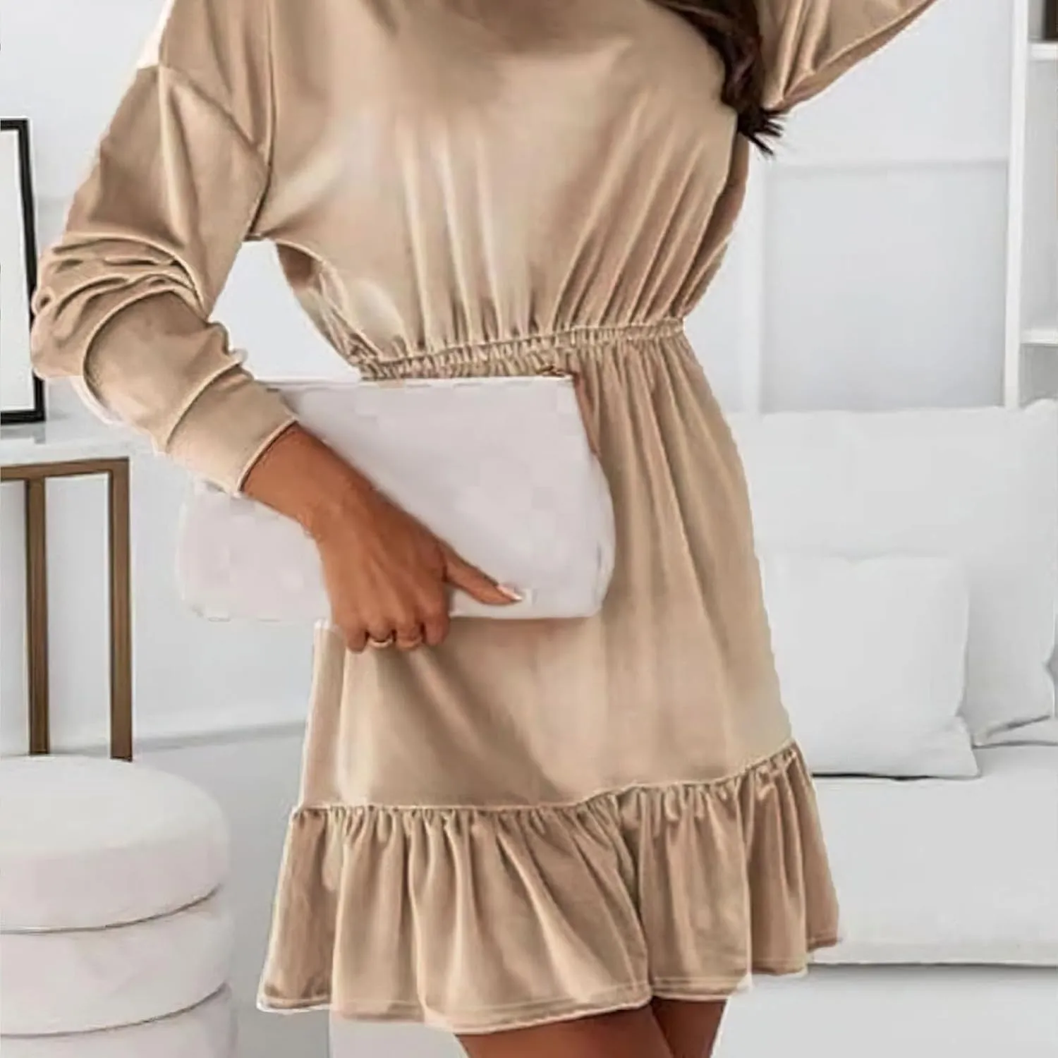 Business Casual Outfits for Women Hooded Long Sleeve Ruffle Mini Dresses Elastic High Waist Y2K 2025 Fashion Dress