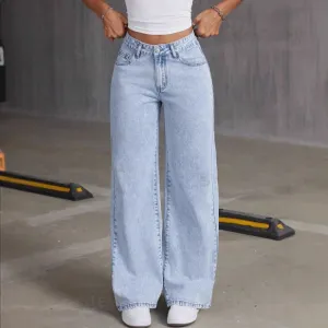 Butterfly Knot Embroidered Denim Jeans for Women, Sweet and Spicy High-Waisted Straight-Leg Loose-Fit Pants