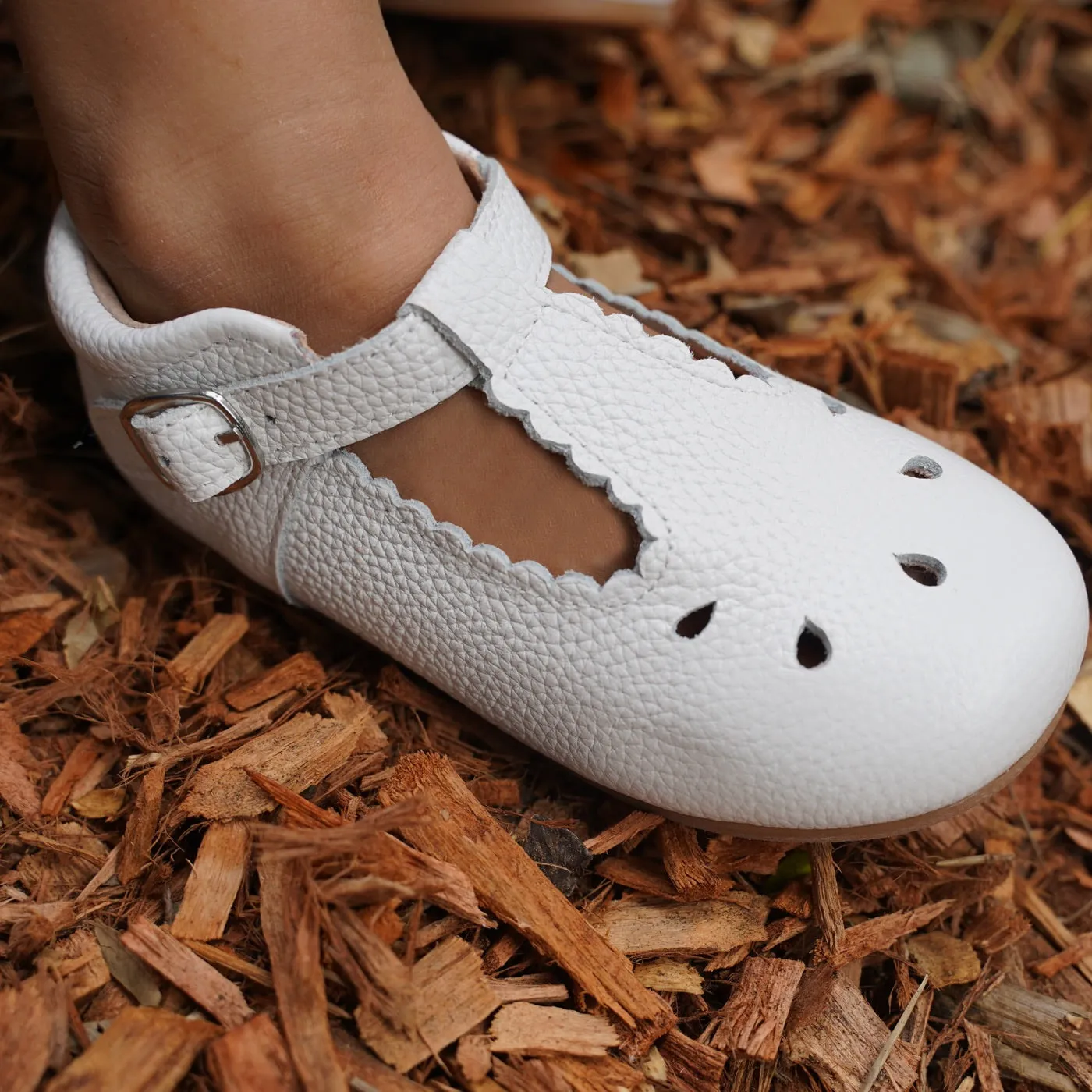 Callista Leather T-Strap Shoe White