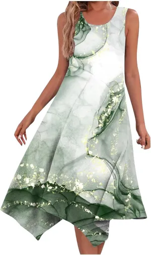 Cancel Prime Membership Now Women's Hankerchief Hem Maxi Tank Dresses Summer Sleeveless Crew Neck Sundress Casual Ruffle A-Line Boho Dress Womens Dresses Green M