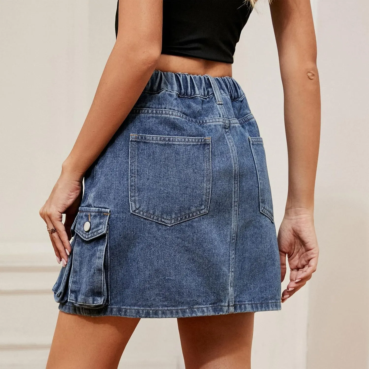 Cargo Skirt for Women Summer Casual Denim Jean Skirt Mini Low Waist Button Bodycon Y2K Flap Pockets Skirts Shorts