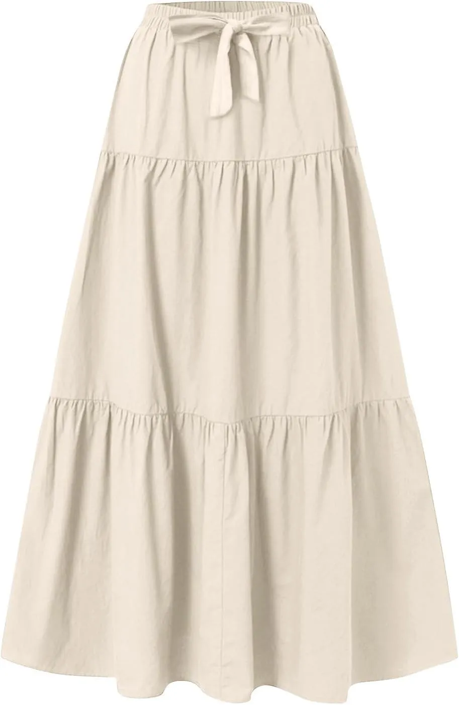 Casual Maxi Skirt for Women Summer Drawstring High Waisted A-Line Skirts Flowy 3-Layer Tiered Ruffle Skirts Long