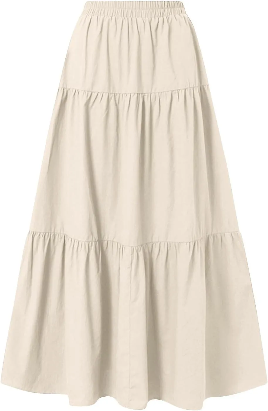 Casual Maxi Skirt for Women Summer Drawstring High Waisted A-Line Skirts Flowy 3-Layer Tiered Ruffle Skirts Long
