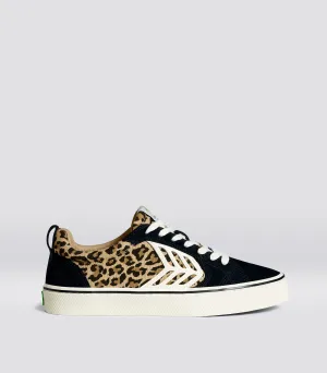 CATIBA PRO Skate Black Suede Leopard Print Canvas Ivory Logo Sneaker Women