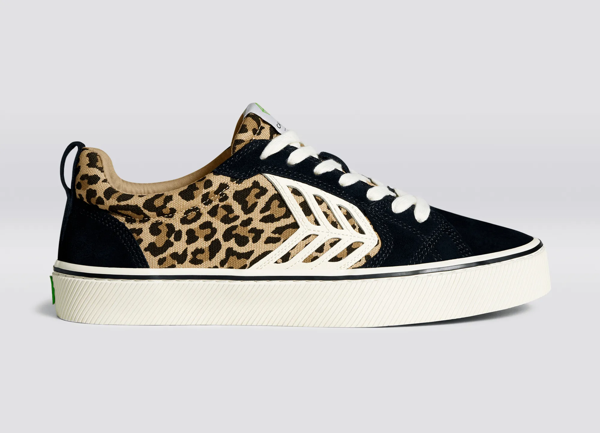 CATIBA PRO Skate Black Suede Leopard Print Canvas Ivory Logo Sneaker Women