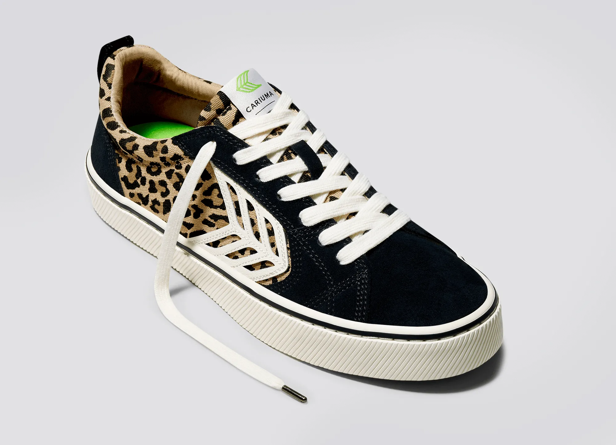 CATIBA PRO Skate Black Suede Leopard Print Canvas Ivory Logo Sneaker Women