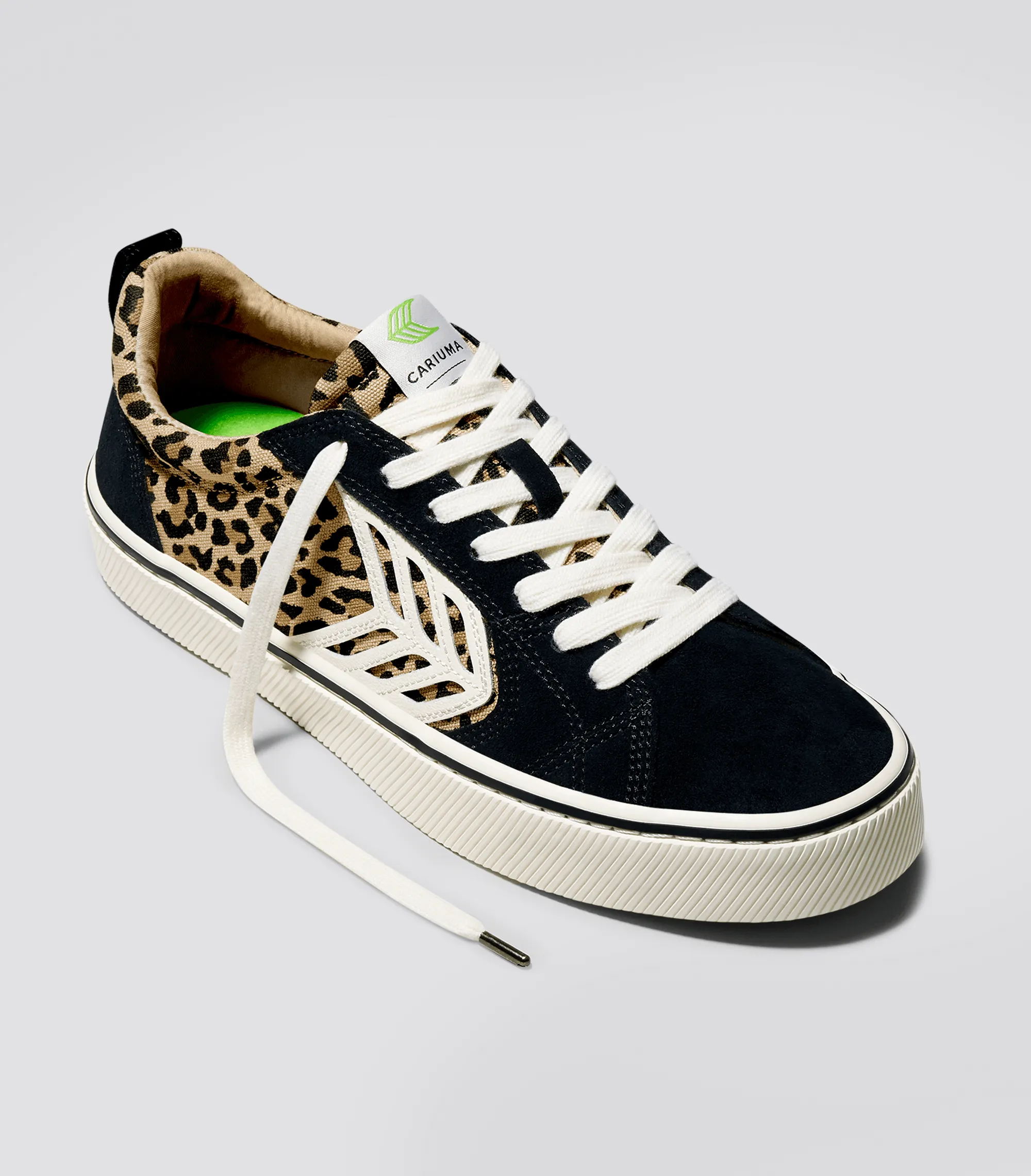 CATIBA PRO Skate Black Suede Leopard Print Canvas Ivory Logo Sneaker Women