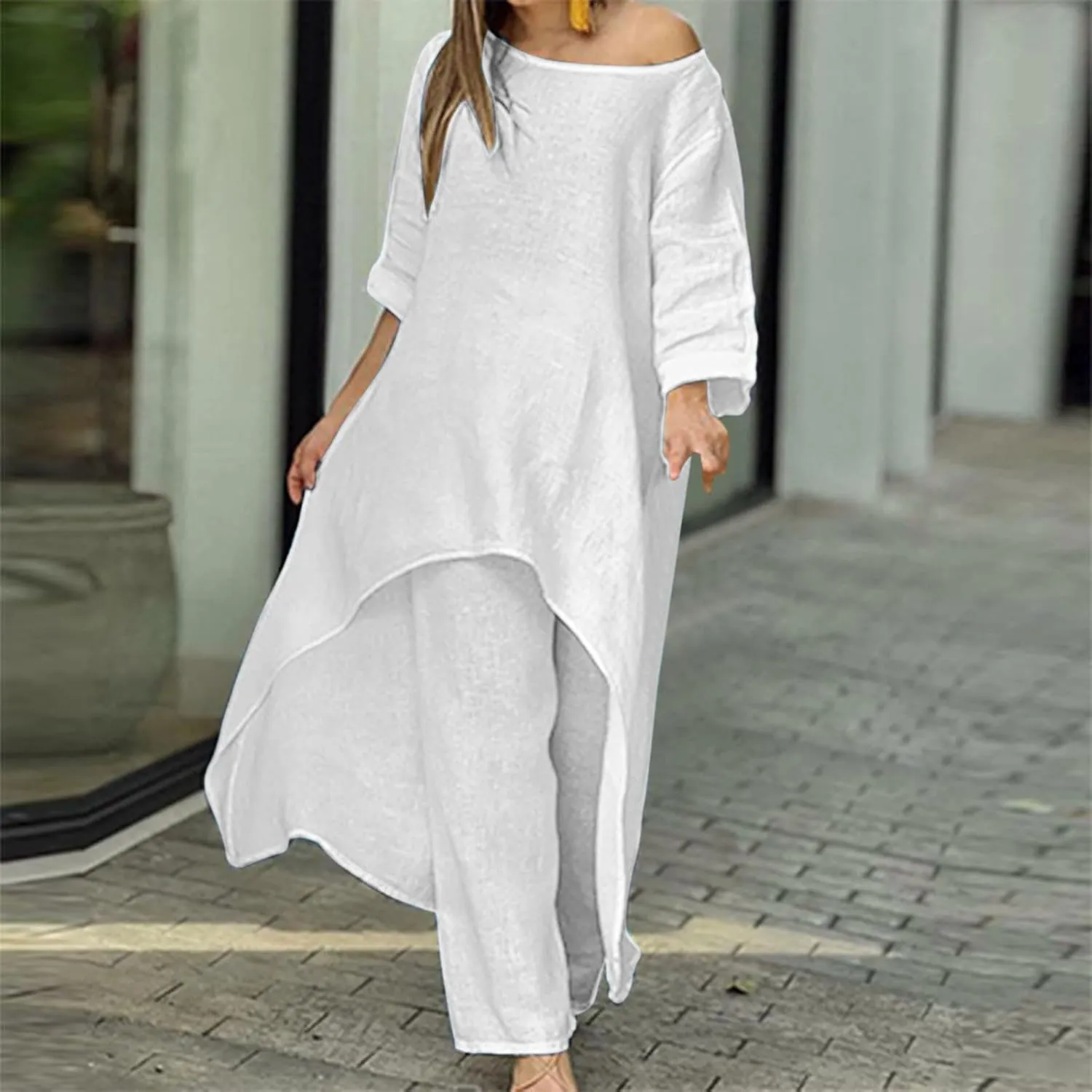 Ceboyel Summer Boho Dresses for Women 2023 Cotton Linen Dress One Shoulder Long Maxi Dresses Casual Beach Ladies Outfits