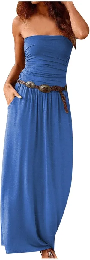 Ceboyel Sun Dresses for Women 2023 Strapless Maxi Dress Floral Boho Sundresses Bohemian Beach Party Long Summer Dress