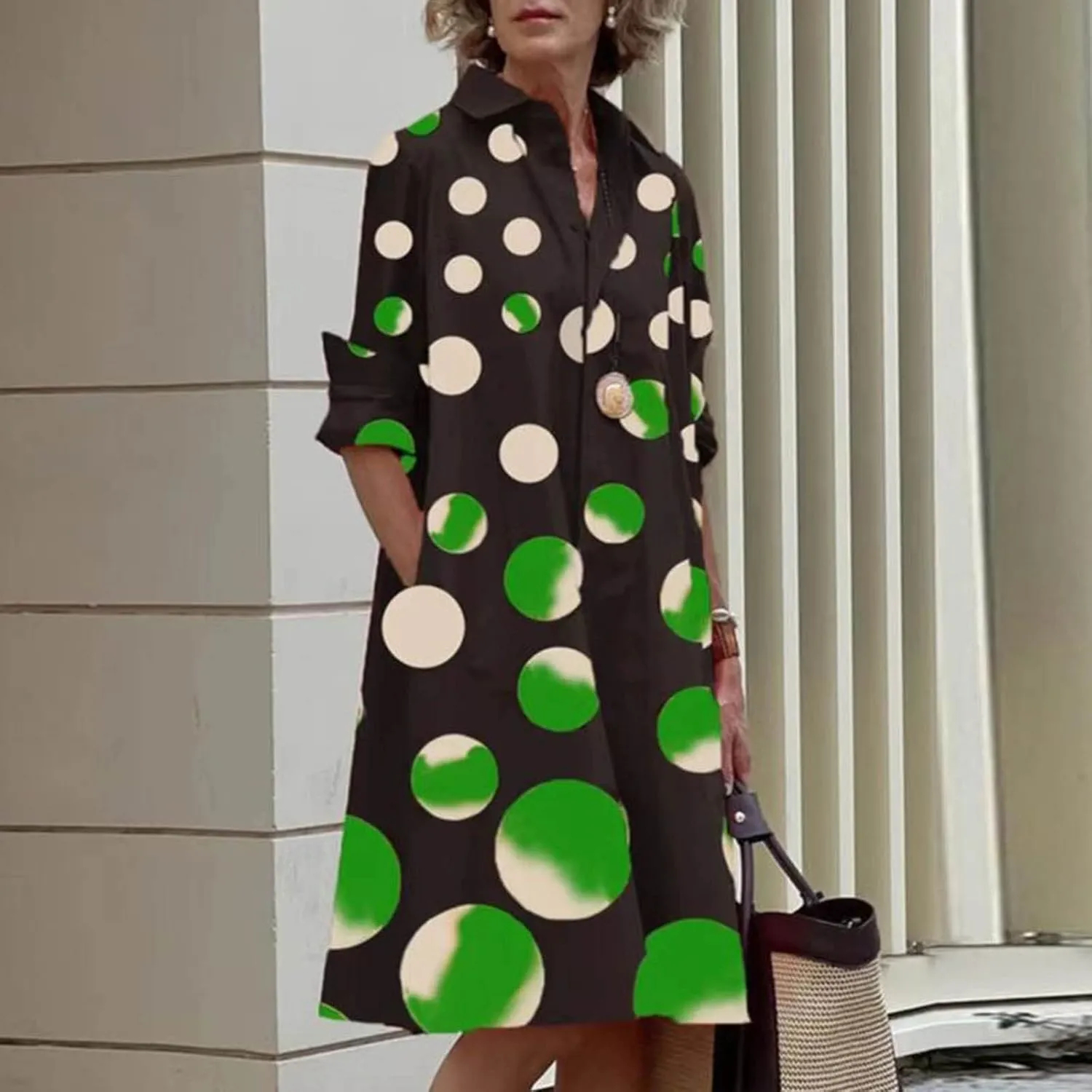 Ceboyel Womens Polka Dots Midi Dress Knee Length Half Sleeve Dresses Casual Loose Shirt Dress Dressy Trendy Summer Outfits