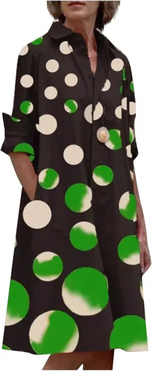Ceboyel Womens Polka Dots Midi Dress Knee Length Half Sleeve Dresses Casual Loose Shirt Dress Dressy Trendy Summer Outfits