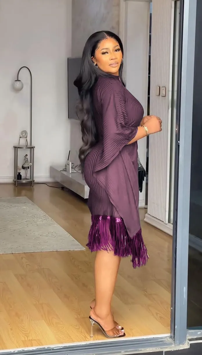 chicyes Women's Dresses for Curvy Sequin Fringe 3/4 Sleeve Cocktail Midi Maxi Dress Sparkly Plus Size Party Outfits