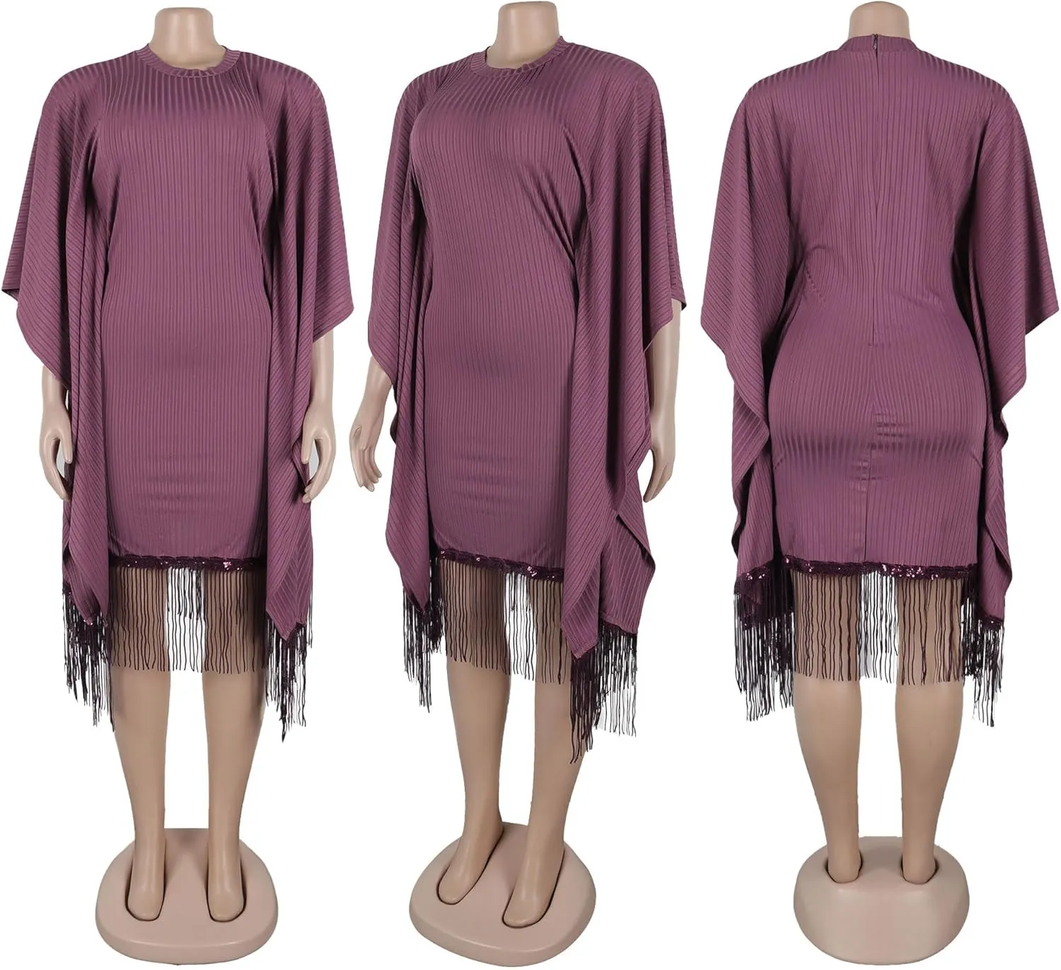 chicyes Women's Dresses for Curvy Sequin Fringe 3/4 Sleeve Cocktail Midi Maxi Dress Sparkly Plus Size Party Outfits
