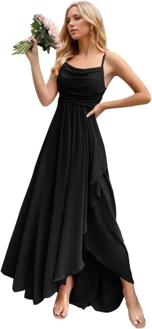 Chiffon Bridesmaid Dresses for Women Spaghetti Straps Long Ruched A Line Formal Evening Party Gowns with Slit