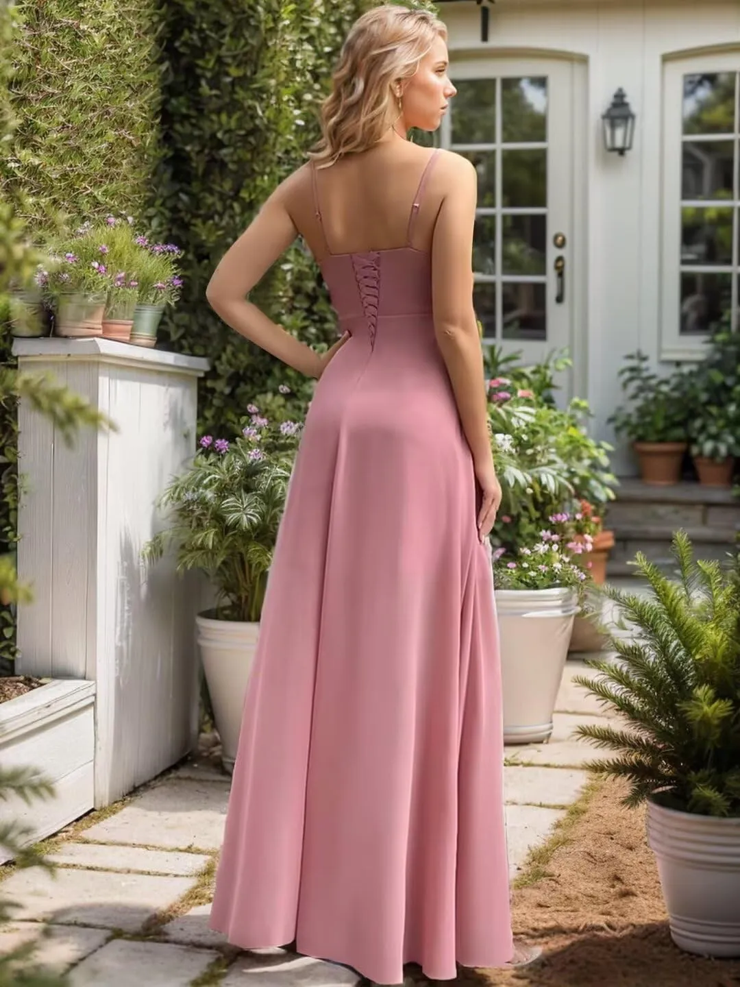 Chiffon Bridesmaid Dresses for Women Spaghetti Straps Long Ruched A Line Formal Evening Party Gowns with Slit