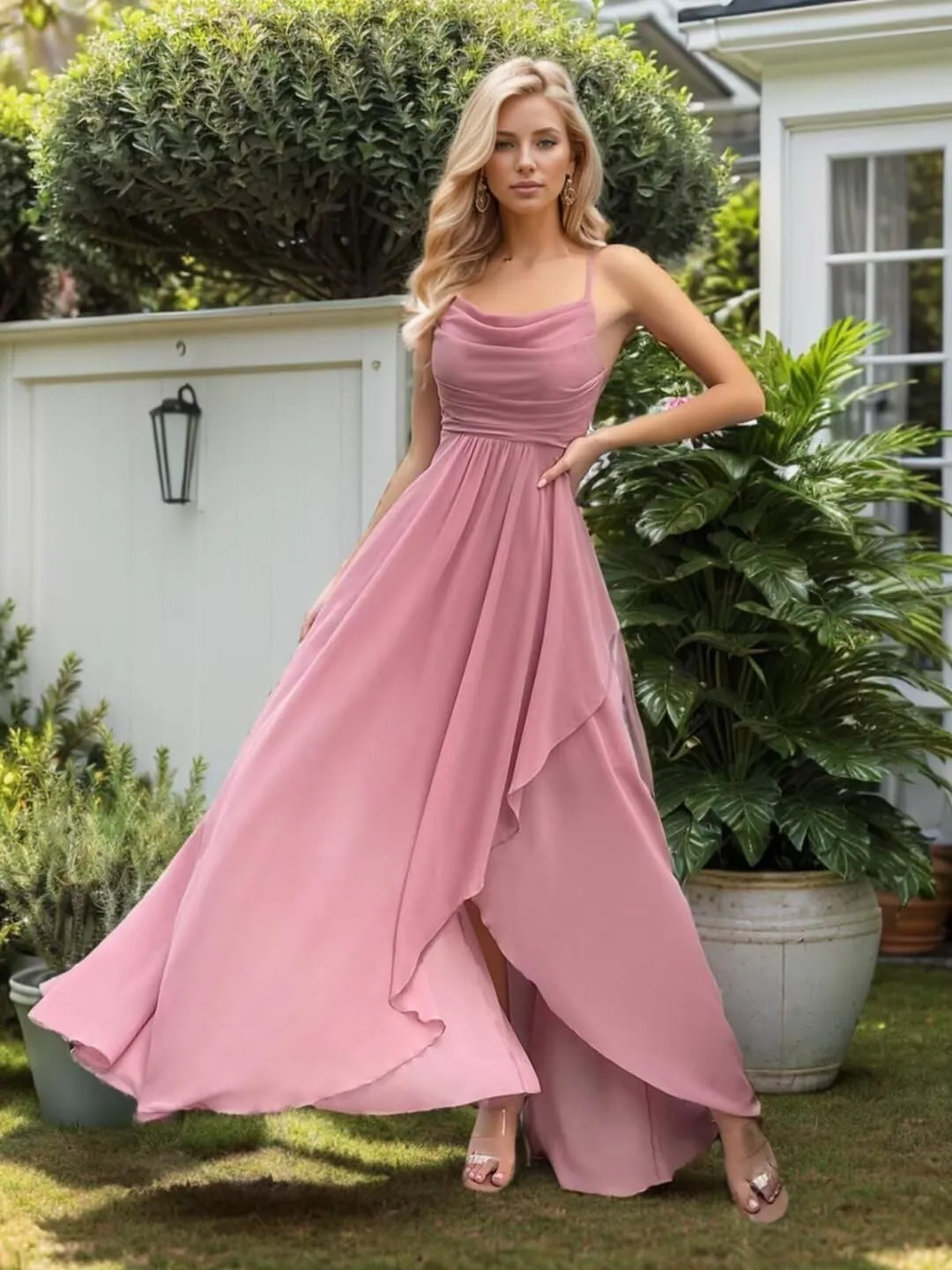 Chiffon Bridesmaid Dresses for Women Spaghetti Straps Long Ruched A Line Formal Evening Party Gowns with Slit