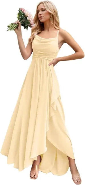 Chiffon Bridesmaid Dresses for Women Spaghetti Straps Long Ruched A Line Formal Evening Party Gowns with Slit