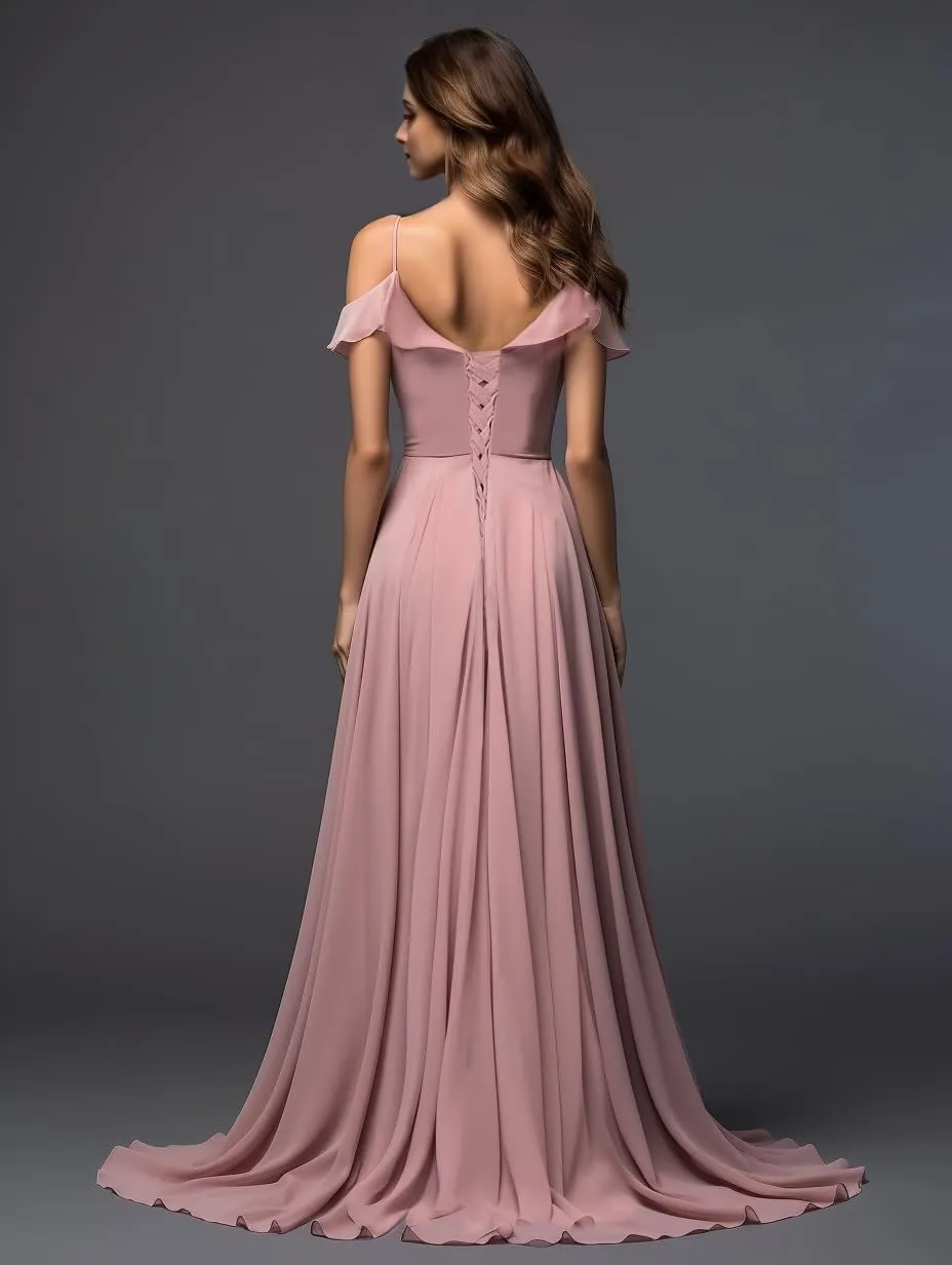 Chiffon Bridesmaid Dresses Spaghetti Straps Long Slit Bodycon Mermaid Backless Ruffle Prom Dress for Women PA84