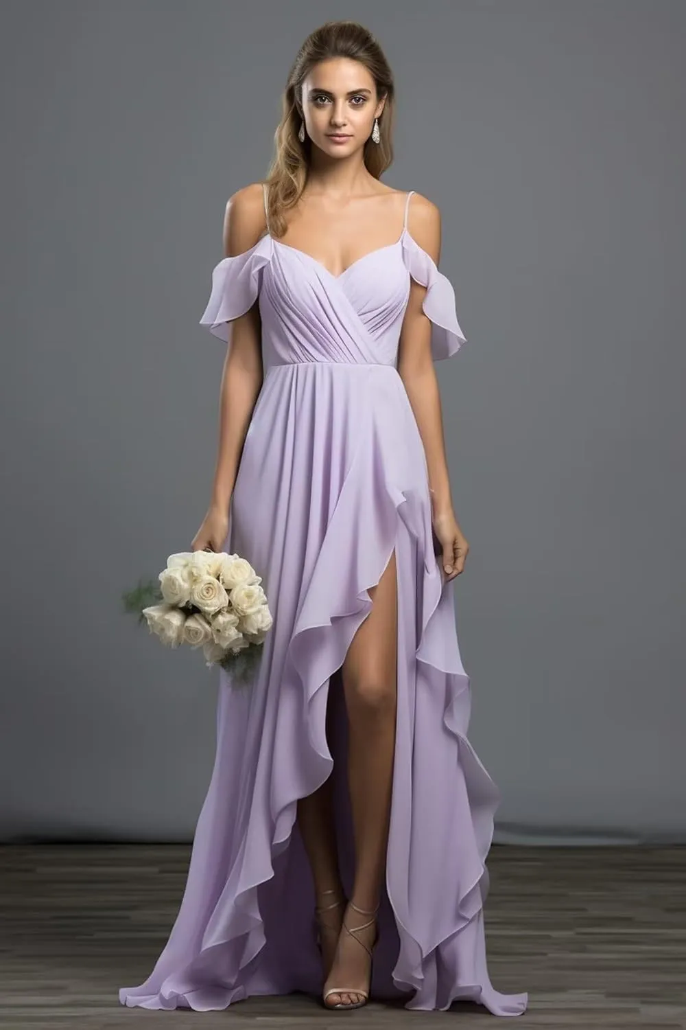 Chiffon Bridesmaid Dresses Spaghetti Straps Long Slit Bodycon Mermaid Backless Ruffle Prom Dress for Women PA84
