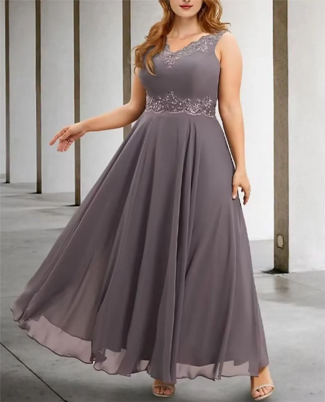 Chiffon Mother of The Bride Dress for Wedding 3/4 Sleeve V Neck Formal Dresses with Jacket for Women RO130