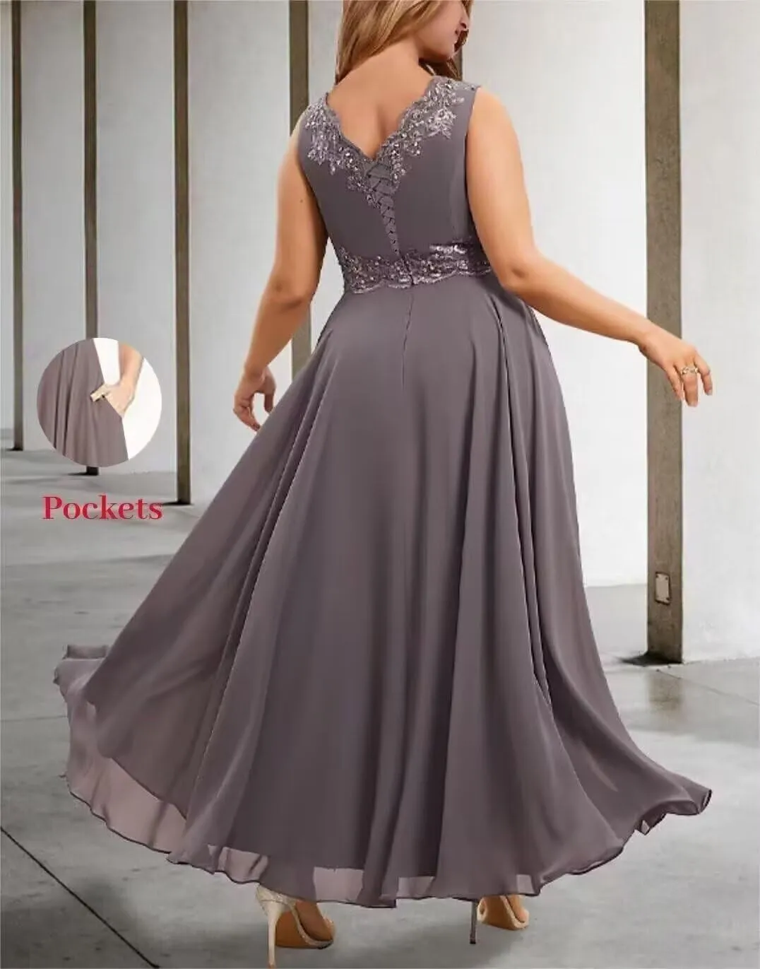 Chiffon Mother of The Bride Dress for Wedding 3/4 Sleeve V Neck Formal Dresses with Jacket for Women RO130