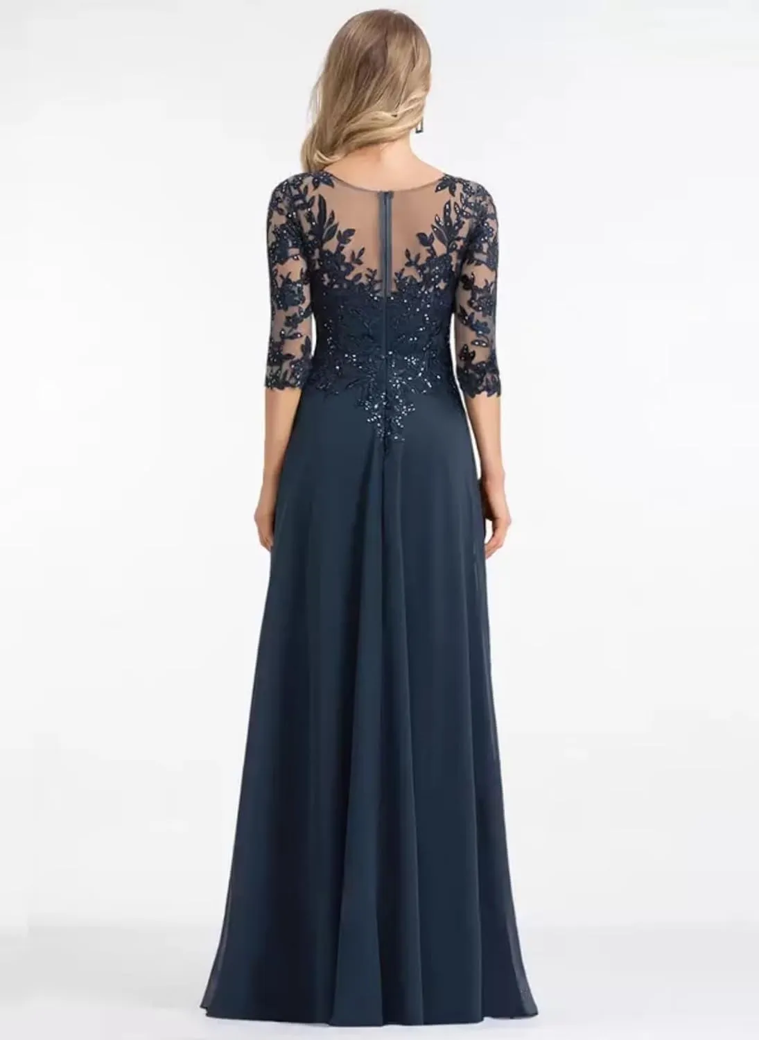 Chiffon Mother of The Bride Dress for Wedding Sequin Lace Applique Flowy A-Line Formal Eveninng Gowns