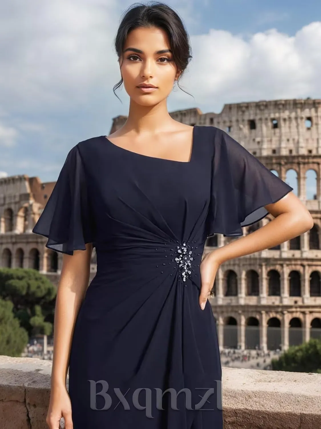 Chiffon Mother of The Bride Dresses for Women 2025 Ruffled Formal Evening Gowns with Pockets