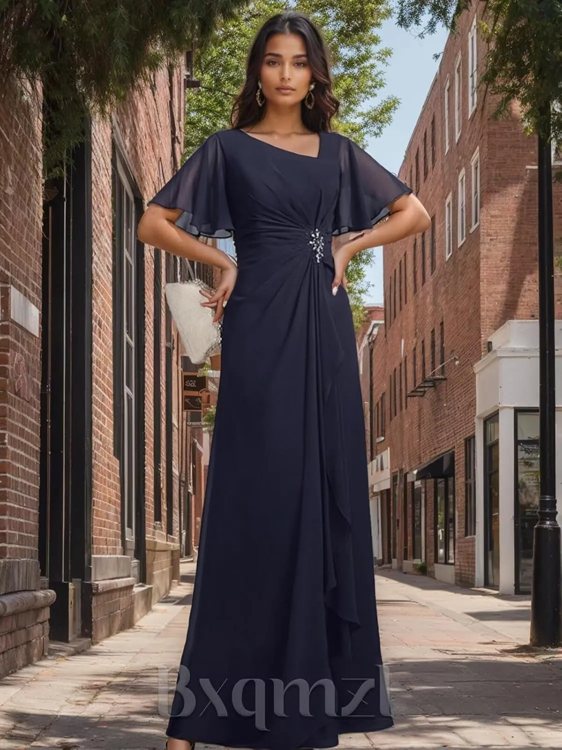 Chiffon Mother of The Bride Dresses for Women 2025 Ruffled Formal Evening Gowns with Pockets