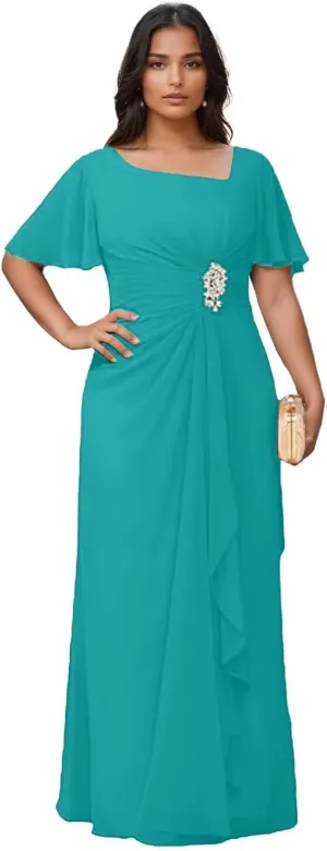Chiffon Mother of The Bride Dresses for Women 2025 Ruffled Formal Evening Gowns with Pockets