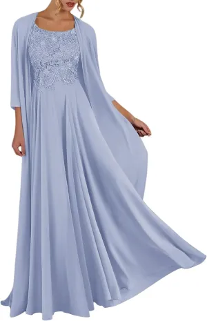 Chiffon Mother of The Bride Dresses with Jacket 2 Piece Wedding Party Dress Long Formal Gowns DN96