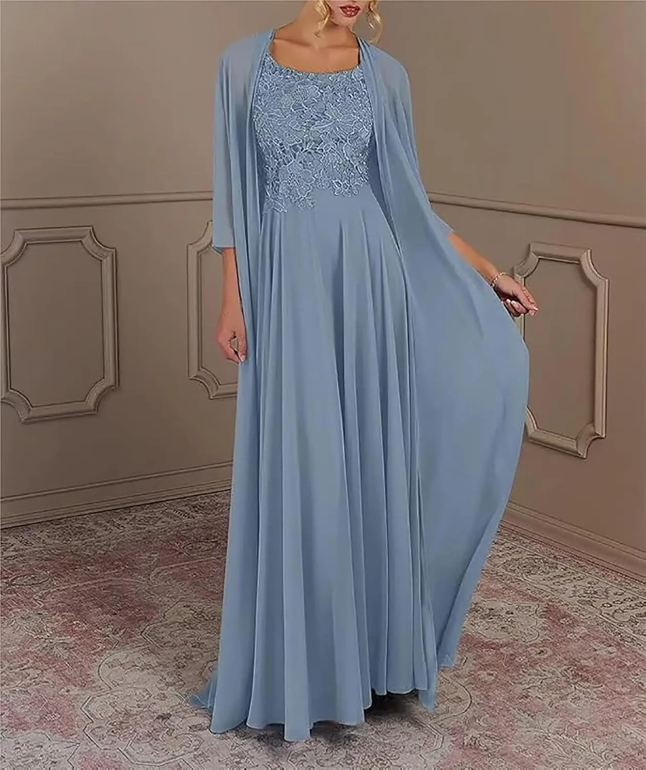 Chiffon Mother of The Bride Dresses with Jacket 2 Piece Wedding Party Dress Long Formal Gowns DN96